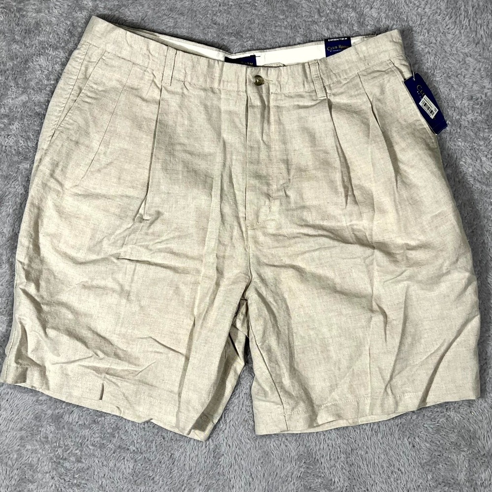 Club Room by Charter Club Shorts Mens 40 Tan Linen Cotton Double Pleated Summer